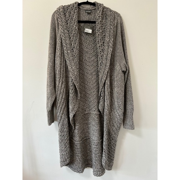 Eddie Bauer Sweaters - Eddie Bauer Peekaboo Cardigan Grey Marl Pointelle Knit Longline Sweater 2X New
